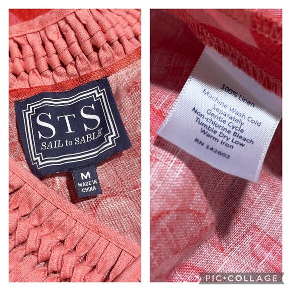 Sail to Sable Linen Tunic Dress in Salmon Color Print SZ M - Picture 6 of 8